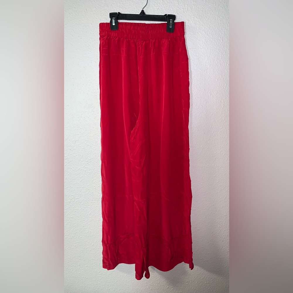 Vintage Luxe SILK James River Traders Red flowy wide leg pants Sz M high waist